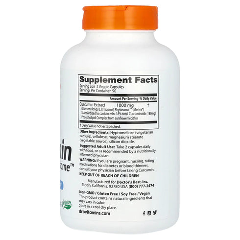 Image of Curcumin Phytosome with Meriva 180caps supplement facts